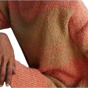 Pilcro Anthropologie Peachy Pink and Khaki Oversized Tunic Textured Sweater